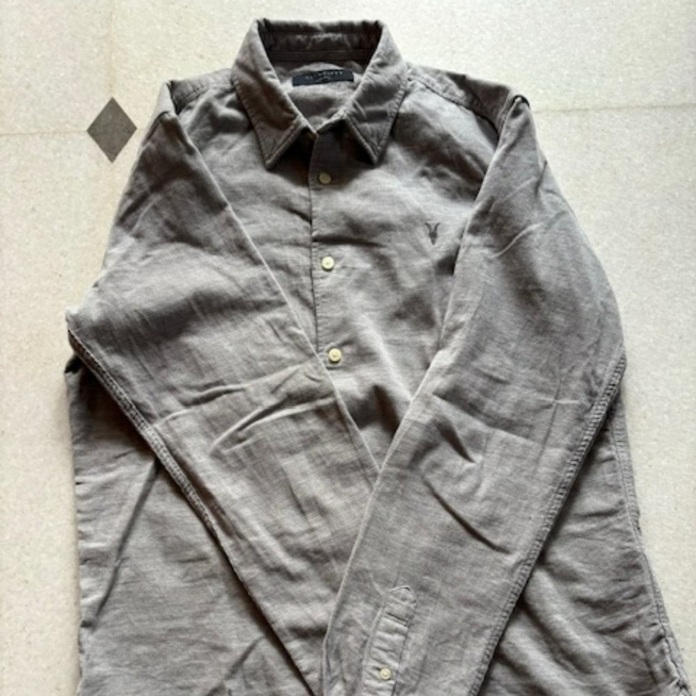Allsaints Men Shirt - Light Grey, Medium Size
